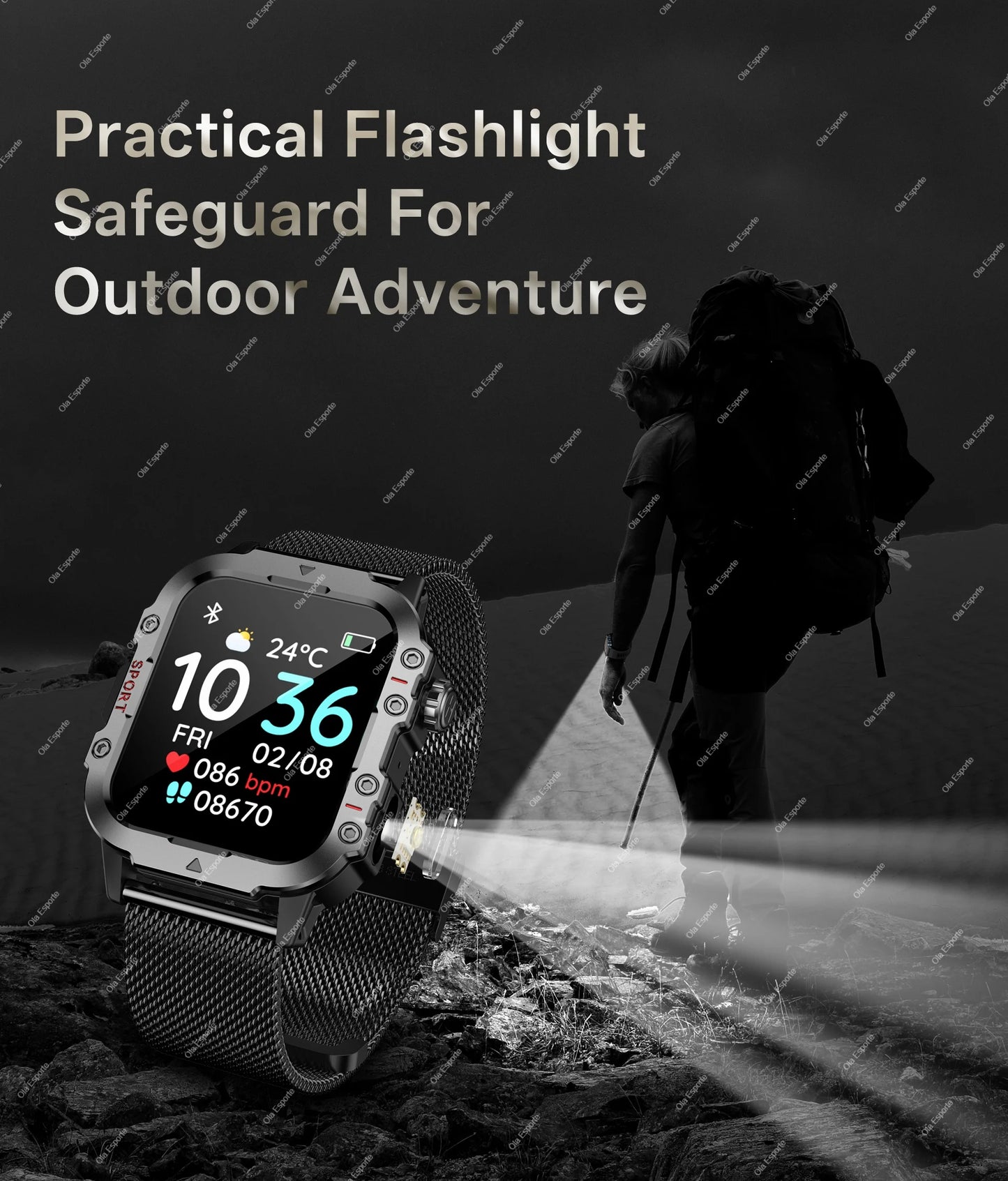 2026 Rugged Military Smart Watch Men's Outdoor Watch LED Flashlight 2.01'' HD Touch Screen Voice Bluetooth Call Smartwatch Gifts