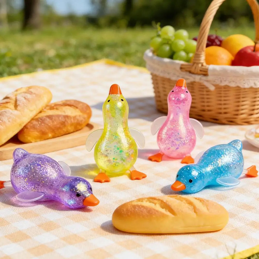 Glitter Duck Squishy Stress Relief Toy | TPR Material | Random Color | Soft Squeeze Fidget Toy for Anxiety Relief | Portable