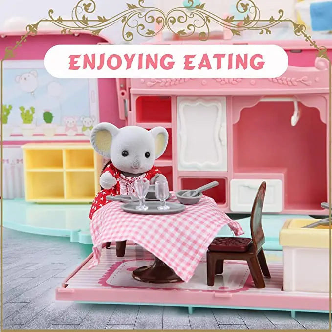 Dollhouse Koala Diary Girl Play House Toy Diy Tour Bus Bedroom Dresser Dining Kitchen Bathroom Shop Pretend Family Toys Girls