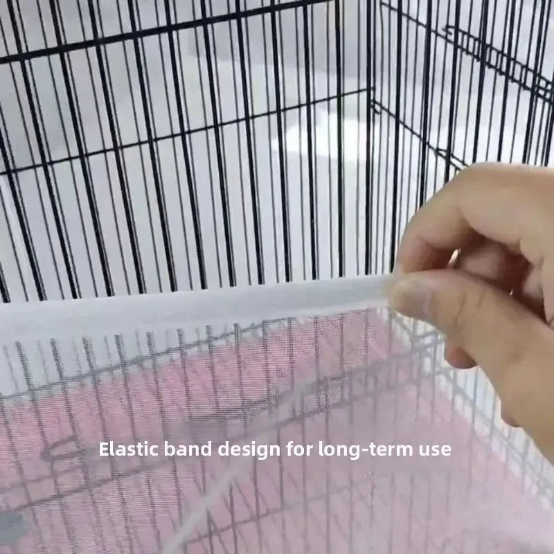 Universal Elastic Bird Cage Cover Transparent Mesh Net Anti Splash Seed Feather Catcher Stretchy Skirt Guard for Parrot Cages