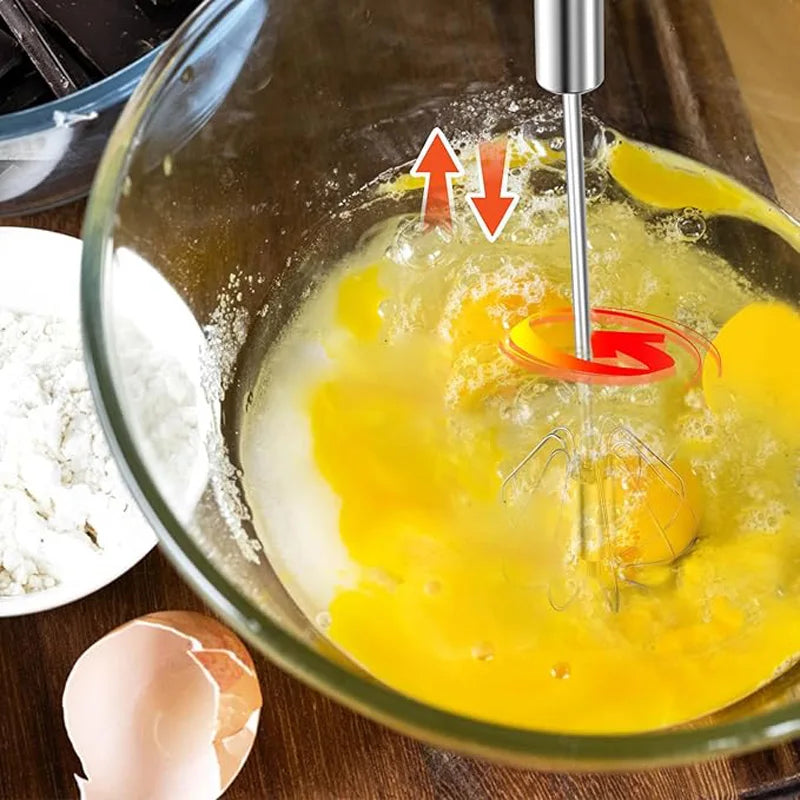 Semi-Automatic Egg Beater Stainless Steel Egg Whisk Manual Press Type Mixer Self Turning Egg Stirrer Kitchen Egg Tools