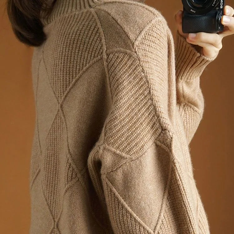 Autumn and Winter New Women's Pullover Sweater Thickened Warmth Fashion Knitted Wool Sweater High Collar DF4845