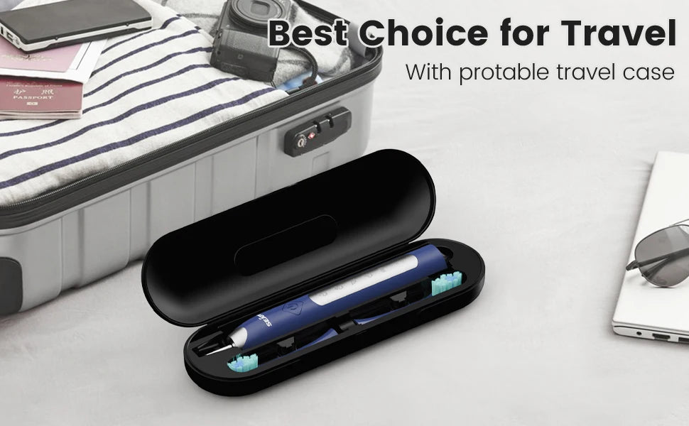 Sejoy Electric Sonic Toothbrush with 10 pcs Replacement Heads Rechargeable Waterproof Tooth Brushes for Home Travel