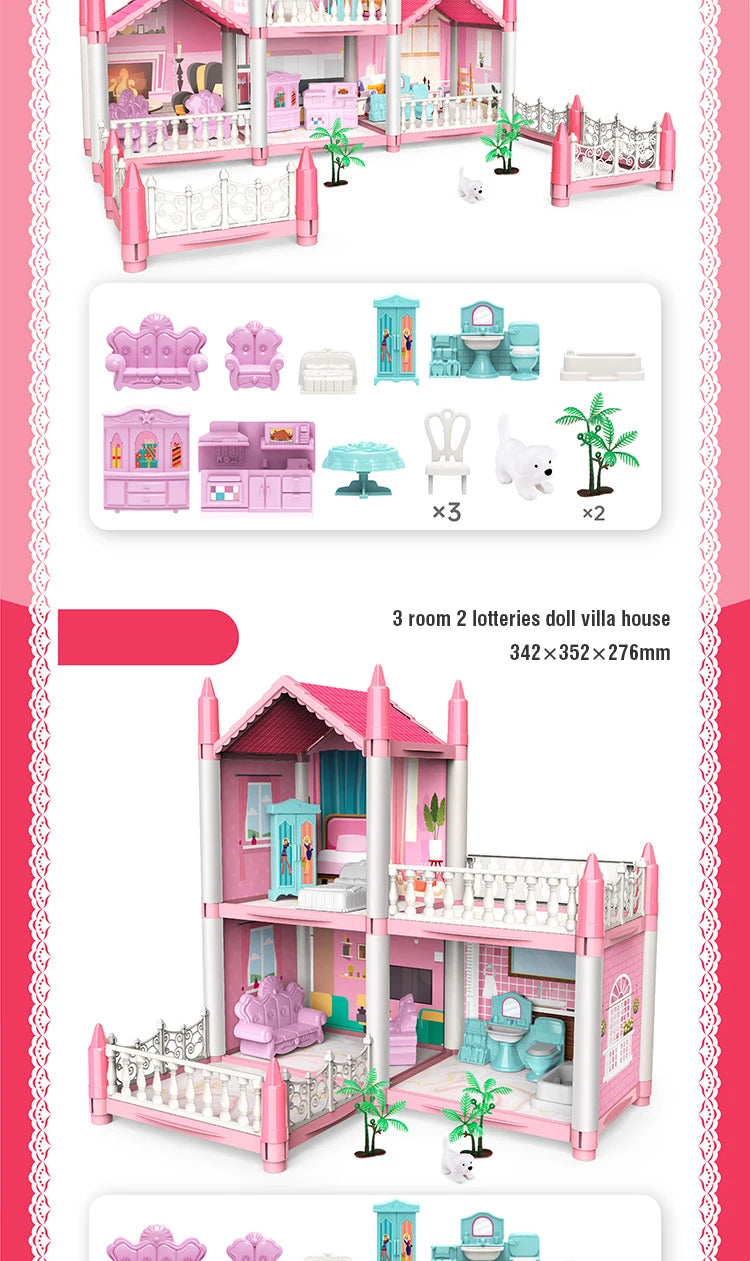 Girl Doll House Toy Children Pretend Play Dollhouse Villa Patchwork Dream Furniture Home Doll House for Kids Christmas Toy Gifts