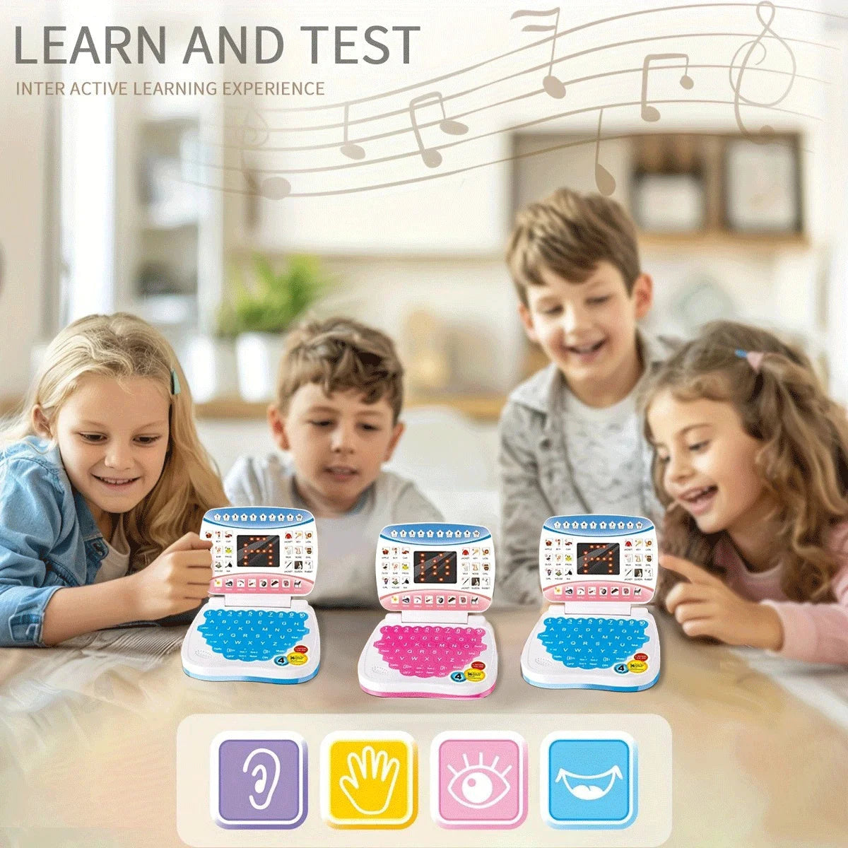 Electronic mini learning computer toy, alphanumeric music function, children's puzzle early education gift (excluding battery)