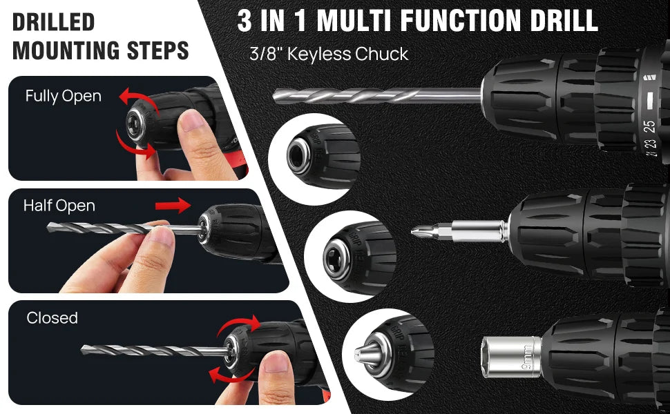 21V Cordless Drill,45Nm Electric Screwdriver Set with 29PCS Accessories, 2 Variable Speed for Home DIY Project Kit