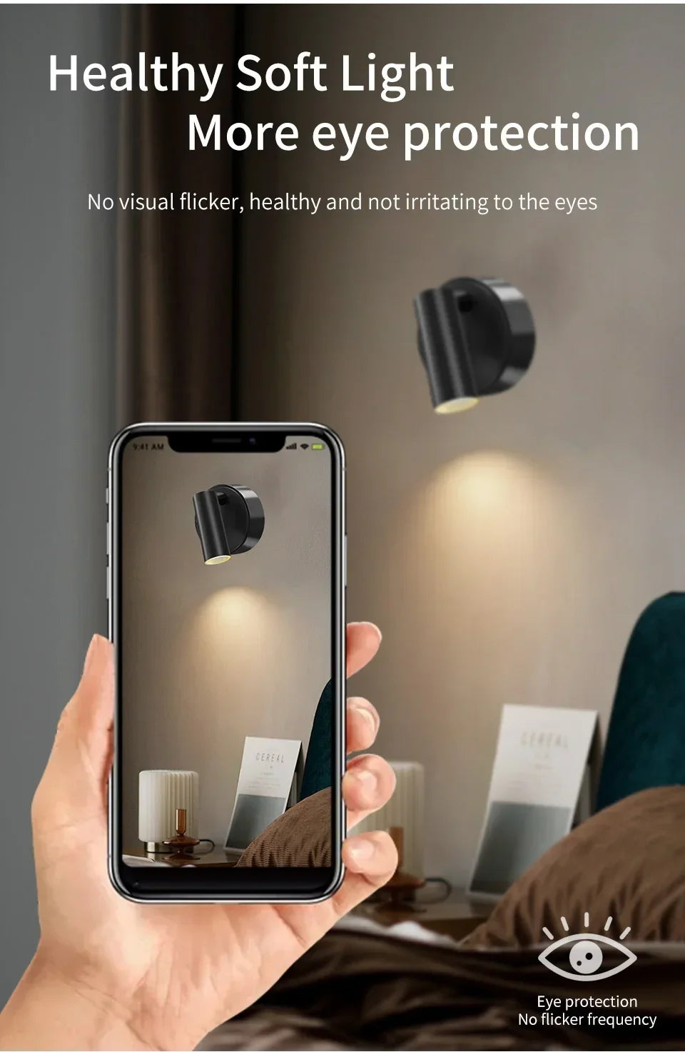 Rechargeable LED Wall Lamp Touch Night Lights Wireless Magnetic Spotlight 360° Rotation For Bedroom Bedside Reading Lighting
