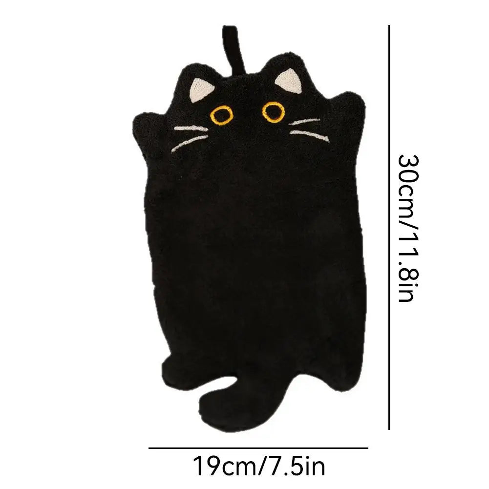 Cartoon Cat Hand Towel Thickened Absorbent Kitchen Heat Resistant Pad Hanging Cleaning Cloth Towels