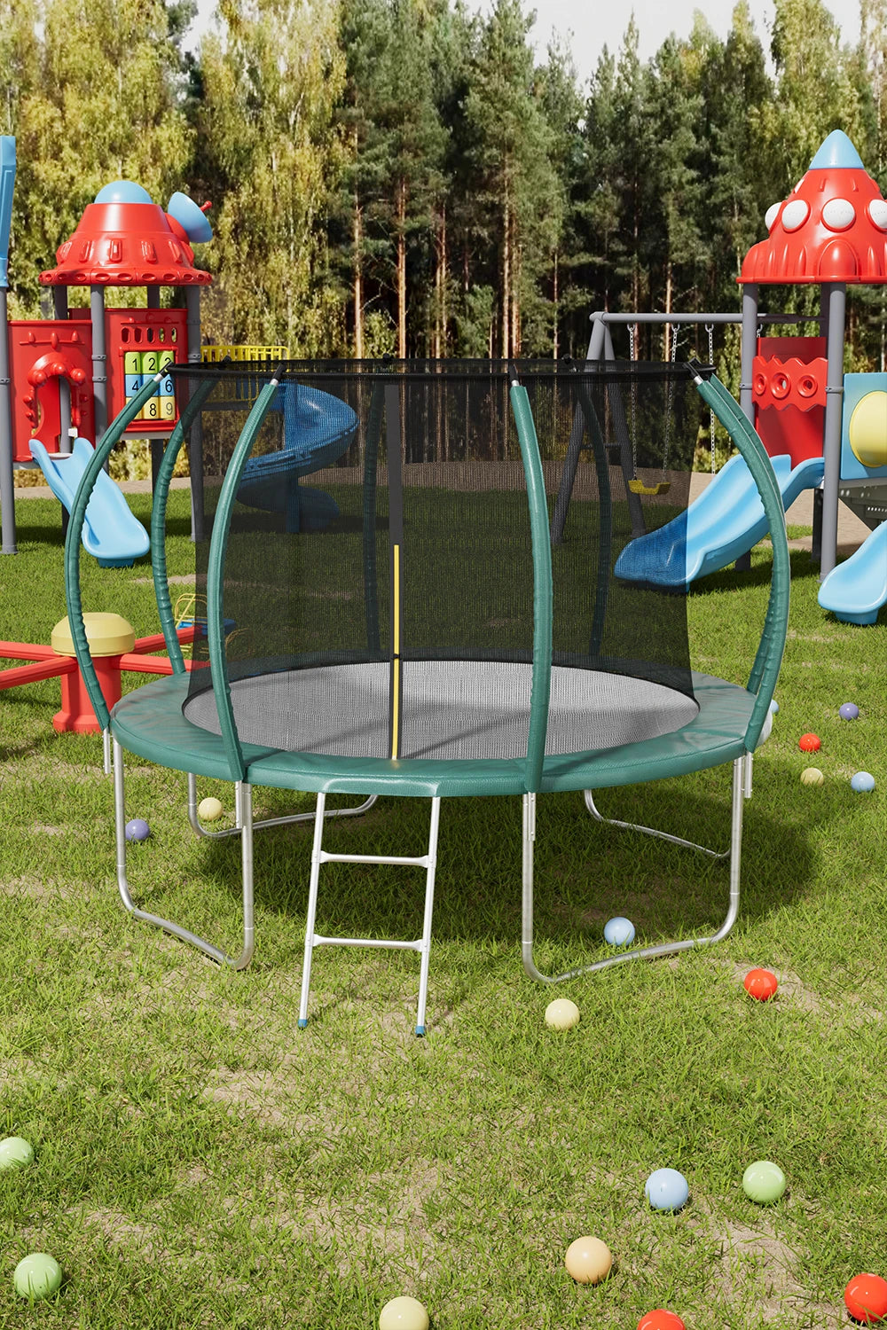 【Breeins】Outdoor Enclosure Trampoline with Ladder Exercise Workout Rebounder Sport Trampoline Handle Adults Jumping Training