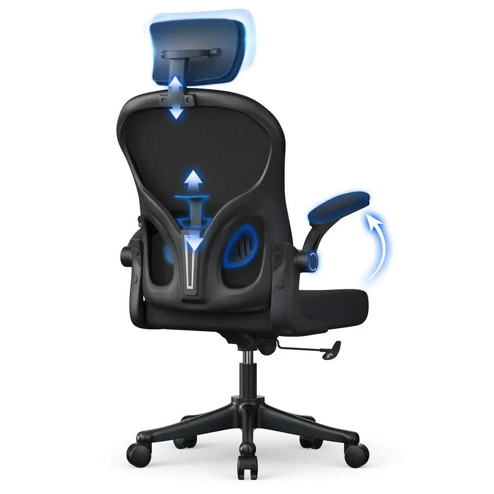 Office Desk Chair with FlipUp Armrest High Back Ergonomic Computer Chair with Adjustable Headrest and Lumbar Support Executive