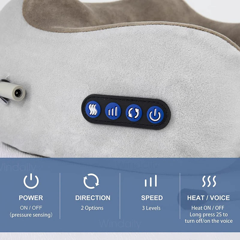 2025 Electric Neck Massager Vibration 3D Kneading Shiatsu Back Massage U Shaped Pillow For Shoulder Cervical Pain Relief Fatigue