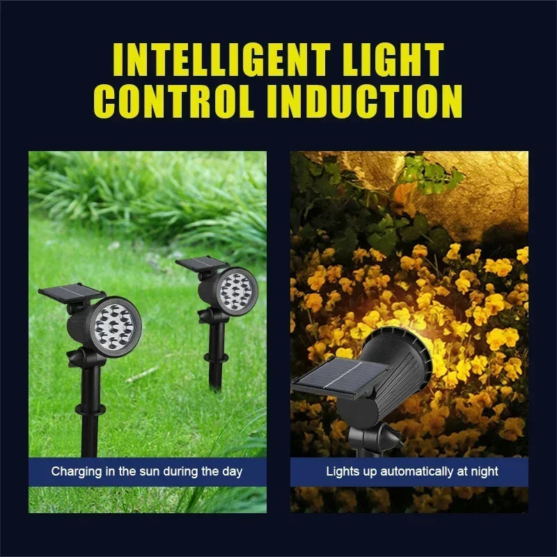 9 LED Solar Spot Lights Outdoor RGB Solar Landscape Lights IP65 Waterproof Brightness Adjustable for Garden Yard Palm Trees
