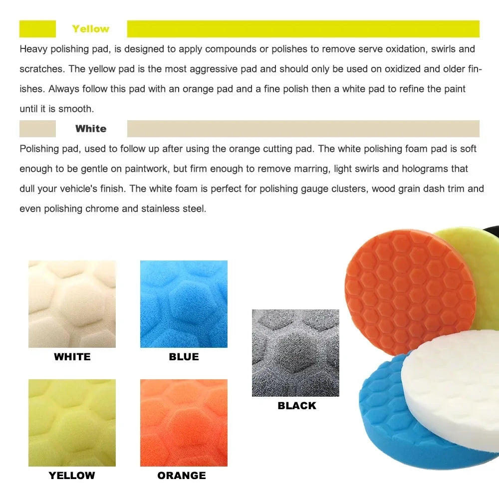 5PCS auto detailing pads polishing wheel for drill buffing kit 5/6/7 inch self adhesive polishing pad car wax applicator discs
