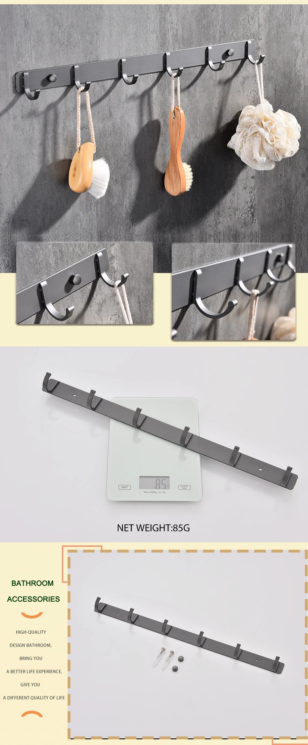 Space Aluminum With Multiple Robe Hooks Hanging Clothes Key Storage Hooks Save Space Towel Rack With Hook Bathroom Accessories