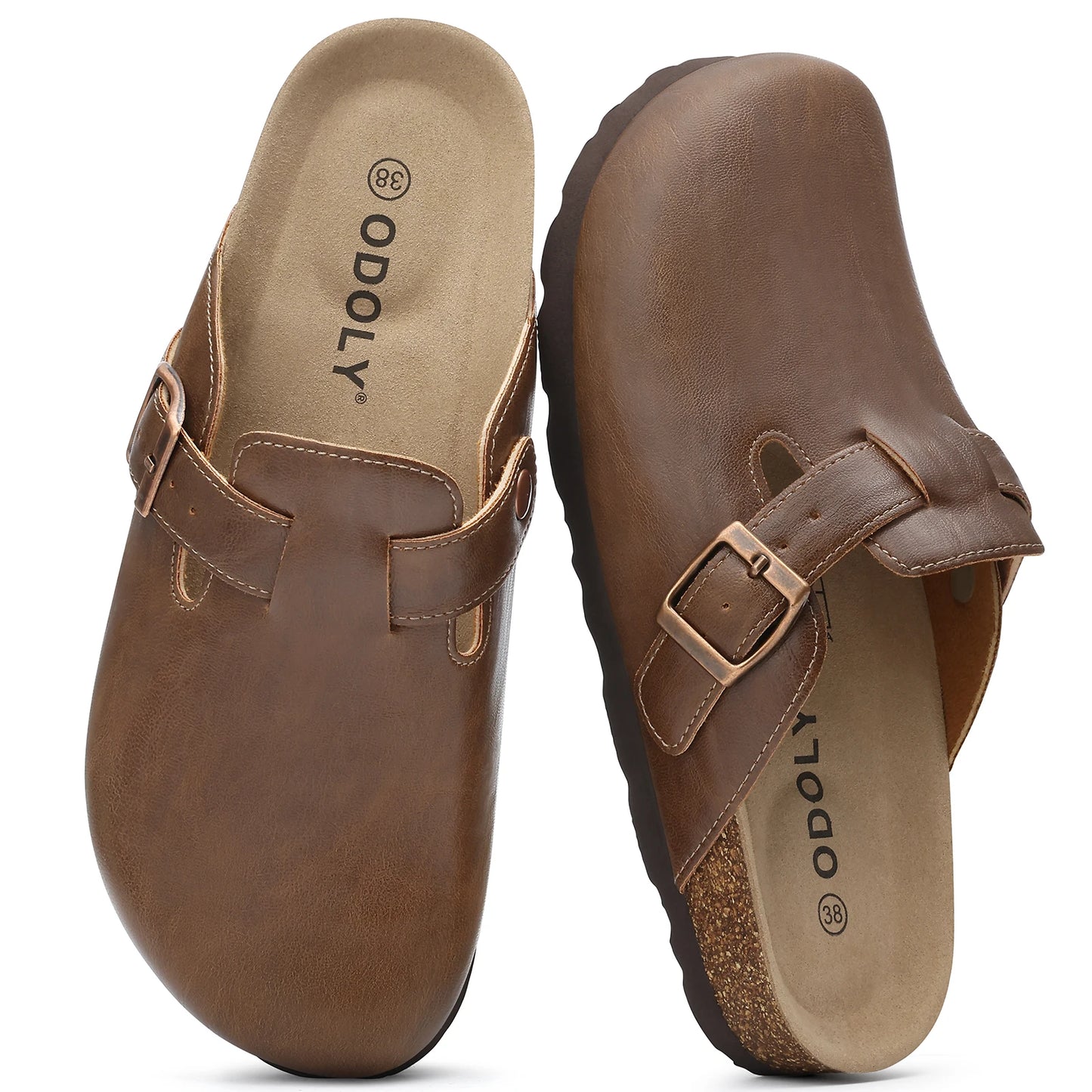 Kidmi Unisex Adjustable Buckle Slip-On Clogs with Arch Support Vegan Leather Cork Insole Potato Shoe for Women And Men