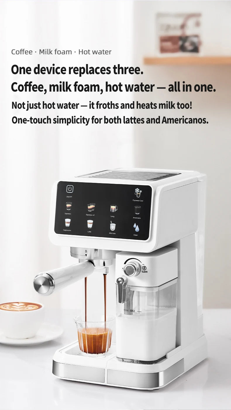 Multifunctional fancy coffee machine,Automatic milk frothing and cleaning functions,Cold/Hot Extraction ,Intelligent color scree