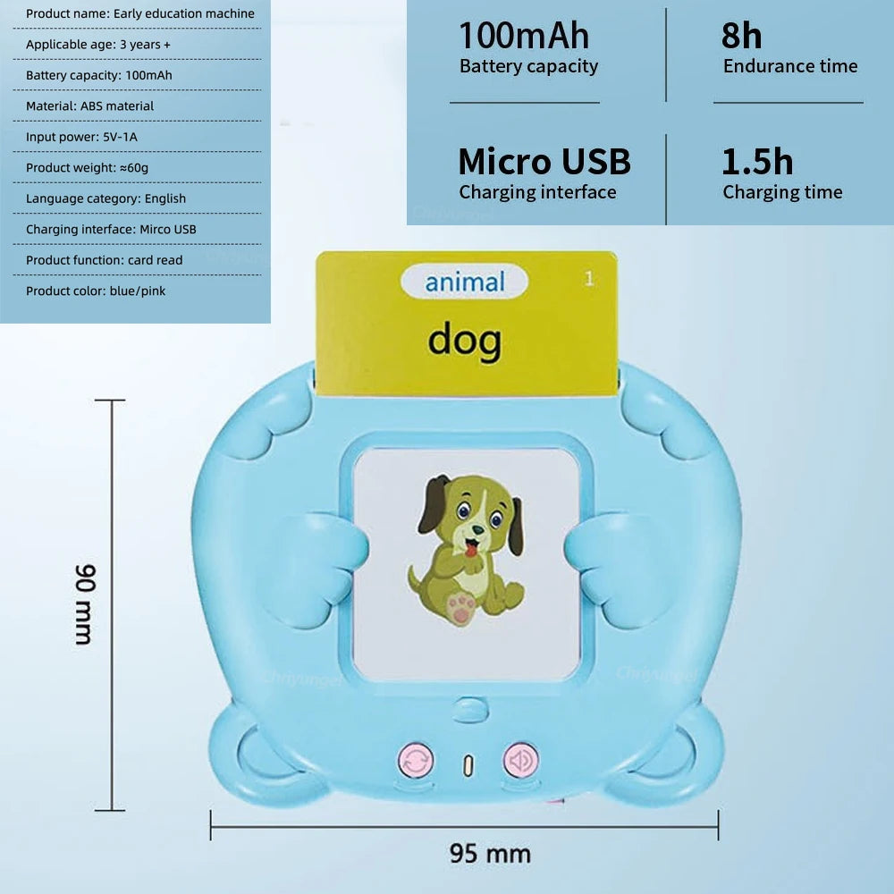 Talking Flash Cards for Kids Early Learning Educational Toy with Audio Sounds Montessori Language Development Toddler Flashcards