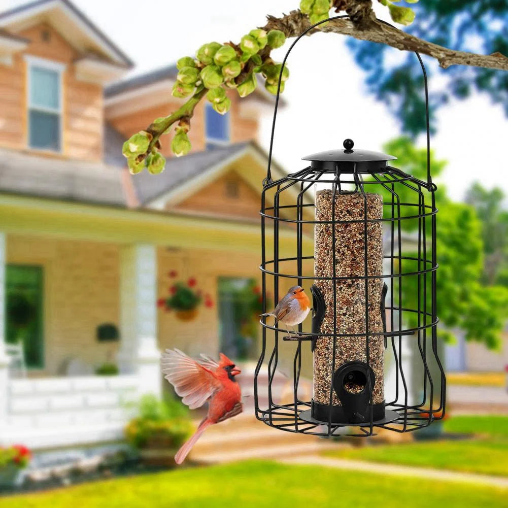New Bird Deterrent Feeder Rust-Proof Hanging Bird Feeder Cage for Garden Backyard Squirrel-Proof Wild Bird Feeder Green