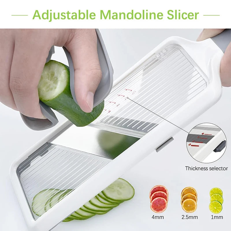 LMETJMA Multi Handheld Mandoline Slicer with Adjustable Stainless Steel Blade Kitchen Veggie Chopper Cheese Grater JT237