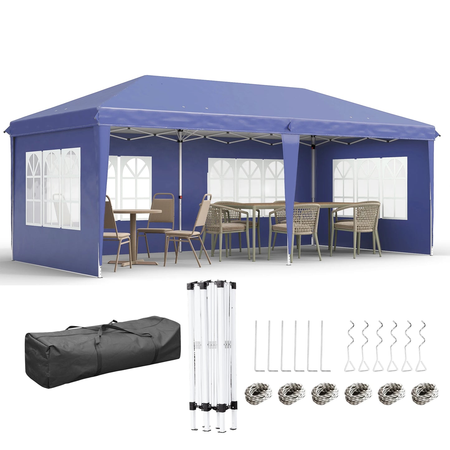 Outsunny 3 x 6m Garden Pop Up Gazebo, Height Adjustable Marquee Party Tent with Sidewalls, Storage Bag, Black