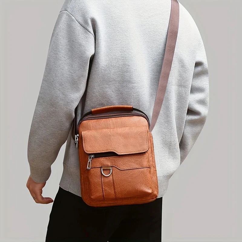 Multi-purpose men's shoulder bag for work, PU crossbody briefcase with handle, professional casual daypack