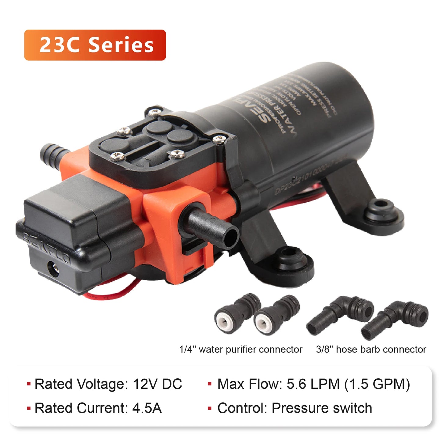 23C DC 12V/24V Micro Diaphragm Pump Self Priming Water Pump 5.6LPM 1.56A/0.78A High Pressure RV Marine Booster Pump