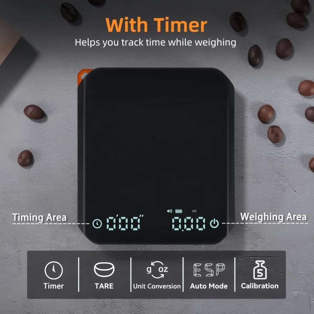 Mini Coffee Scale with Pad LED Display USB Charge Timed Portable High Precision Professional Home Kitchen Cafe CoffeeAccessories
