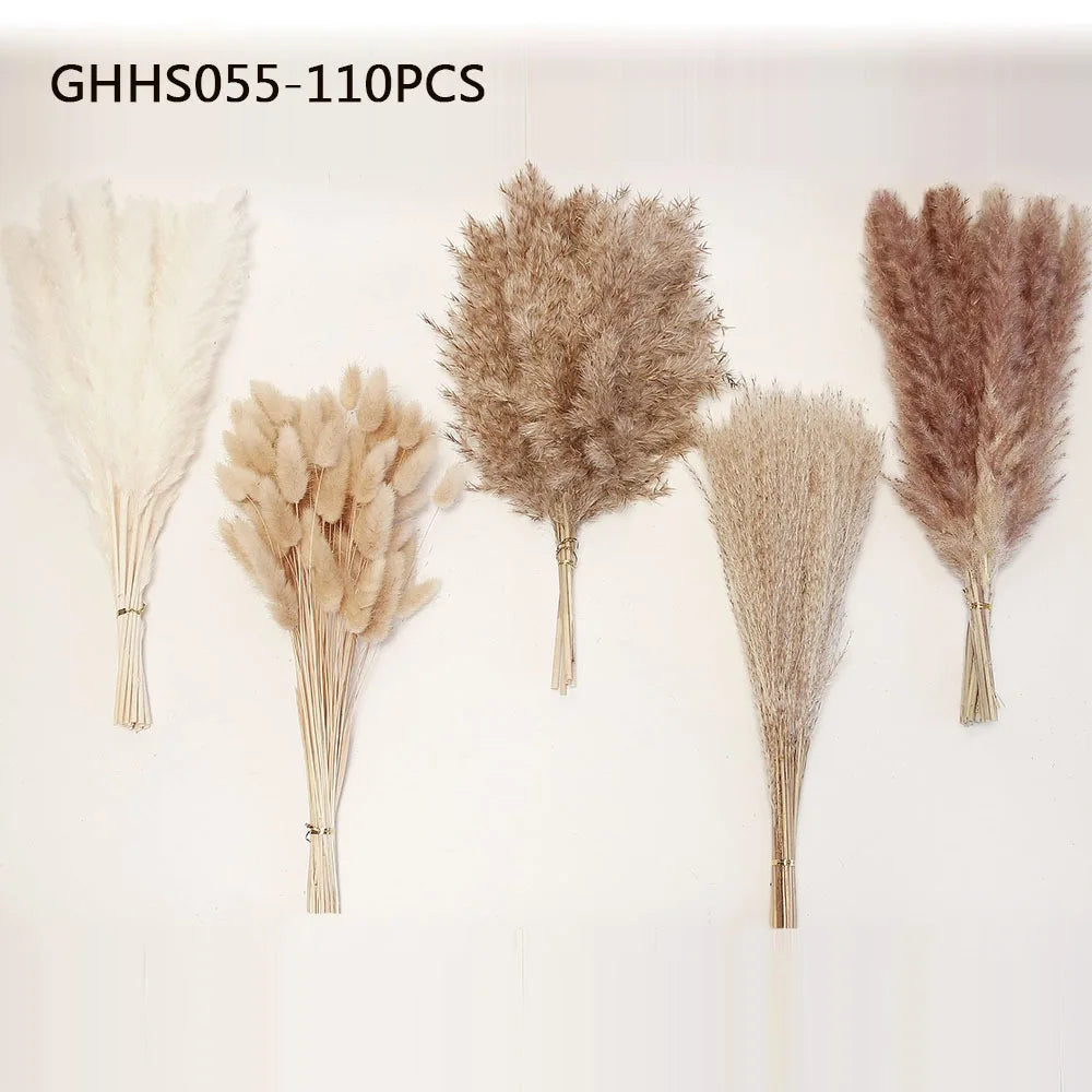 120pcs Fluffy Pampas Bunny Tail Grass Dried Artificial Flowers  Bouquet for Bathroom Wall Office Boho Home Wedding Decorations