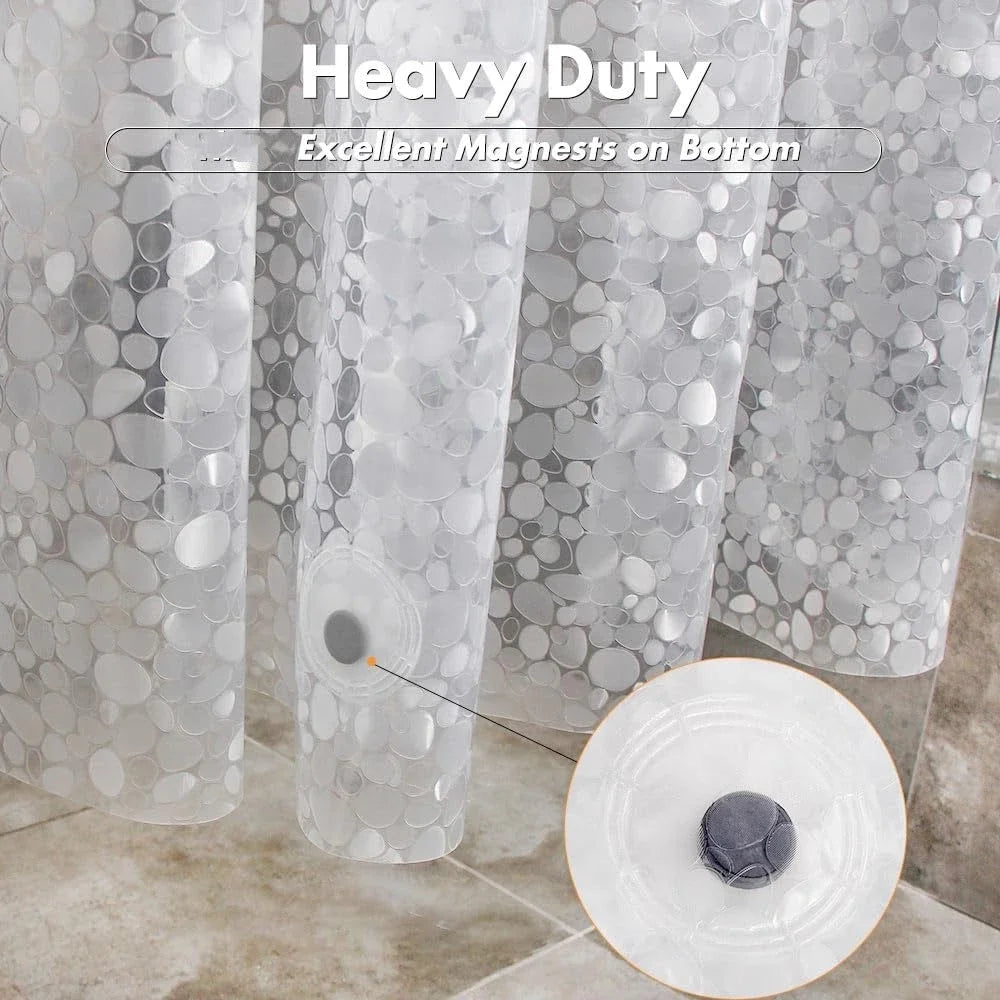 1pc Waterproof Clear Shower Curtain Pebble Pattern PEVA Bath Curtain Liner with Bottom Magnets Plastic Bath Curtain for Bathtub