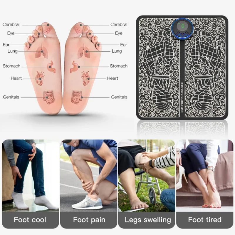 Electric EMS Foot Massager Pad Portable EMS Muscle Stimulation Massage Mat Relief Pain Relax Feet Slimming Shaping