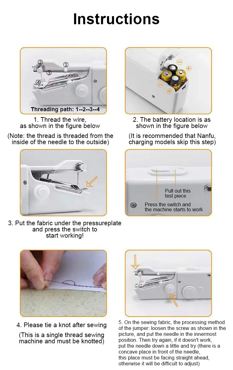 Portable Sewing Machine Manual Handheld Rope-free Electric Quick Build DIY Apparel Supplies Arts Crafts Home Garden Mini