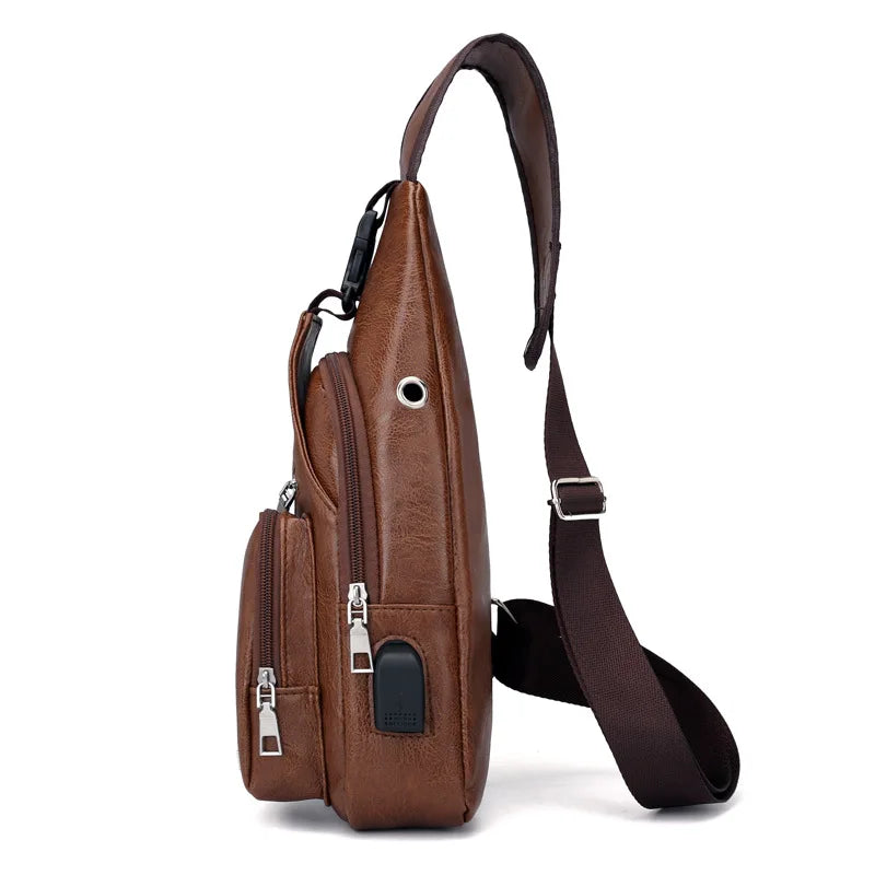 Spot Men's Chest Bag With Headphone Hole USB Shoulder