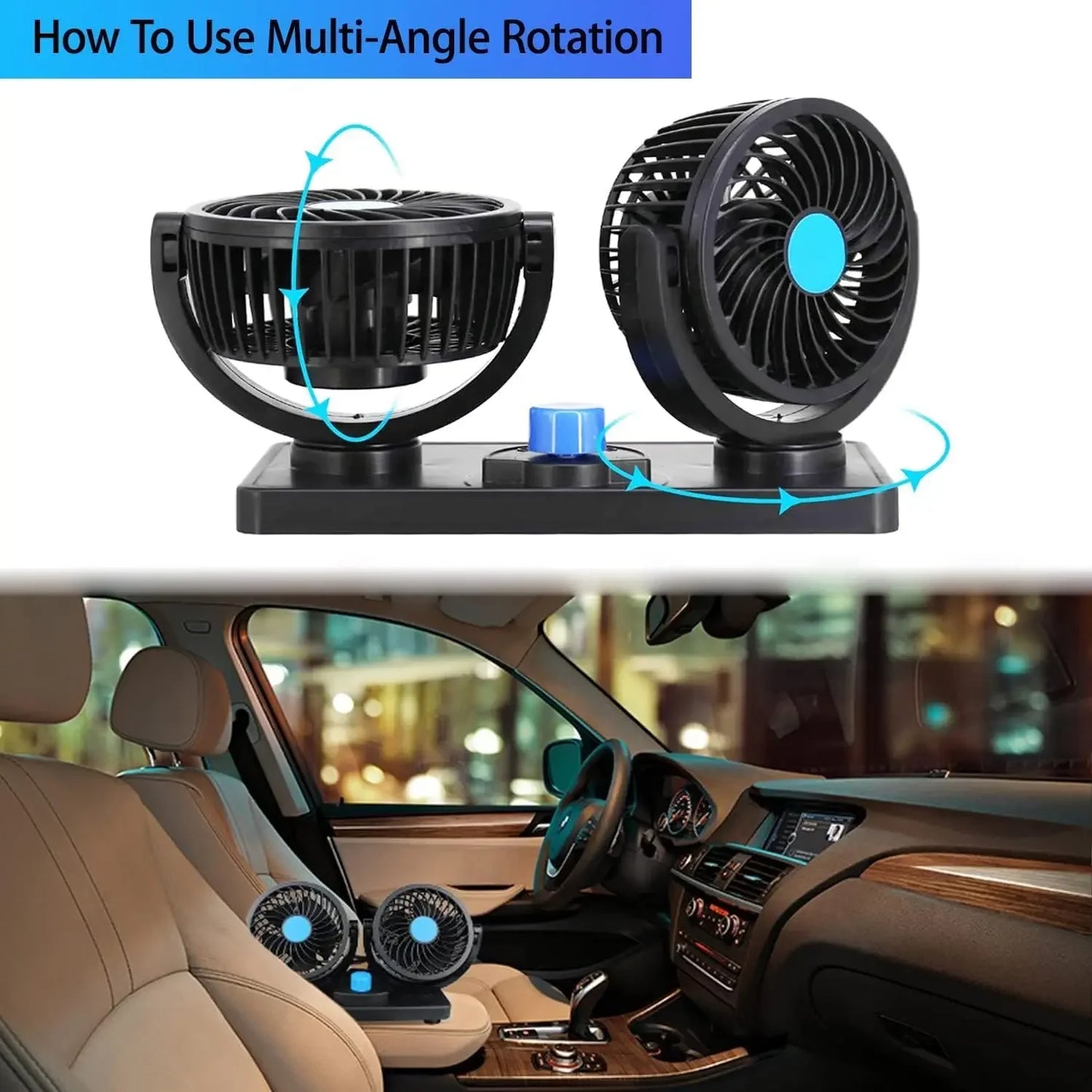 Professional Dual Fans 360 Rotation Multi Angle Cooling Fan for Sedan RV Truck Boat Vehicles Camping Office Desk Use Accessory