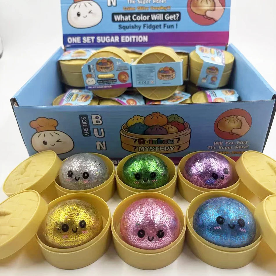 Mini Glitter Dumpling Squishy ULTRA RARE Gold Glitter Hidden Edition Dumpling Sensory Steamer Soft Dough Ball for Stress Relief