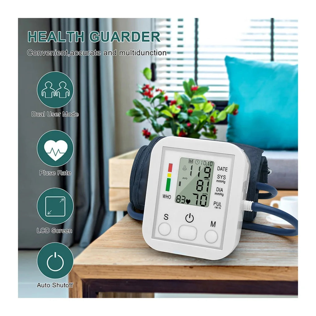 LCD Portable Health Care Pulse Meter BP Monitor Automatic Digital Arm Blood Pressure Monitor Tonometer Meter Sphygmomanometer