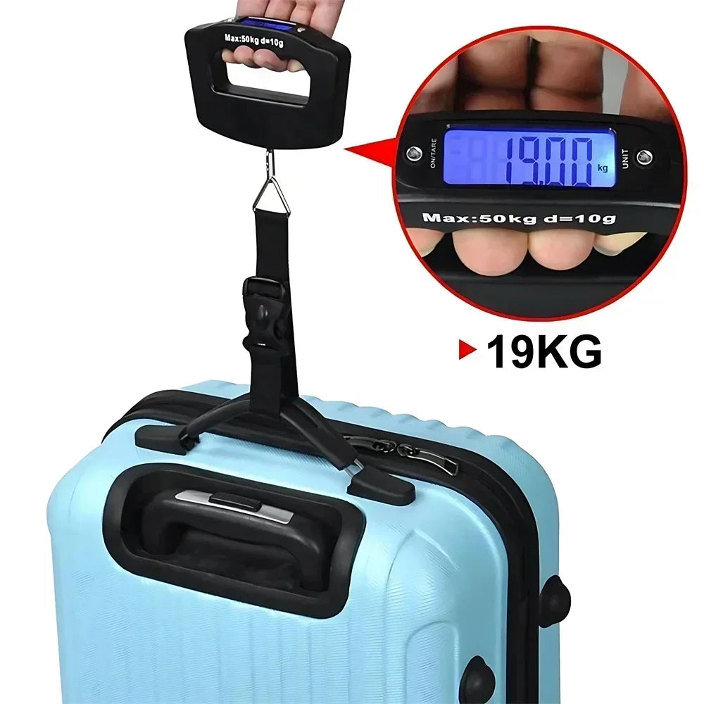 50kg/110lb Portable Scale LCD Digital Luggage Suitcase Scale Handled Travel Baggage Bag Fish Weighting Hook Hanging Scales
