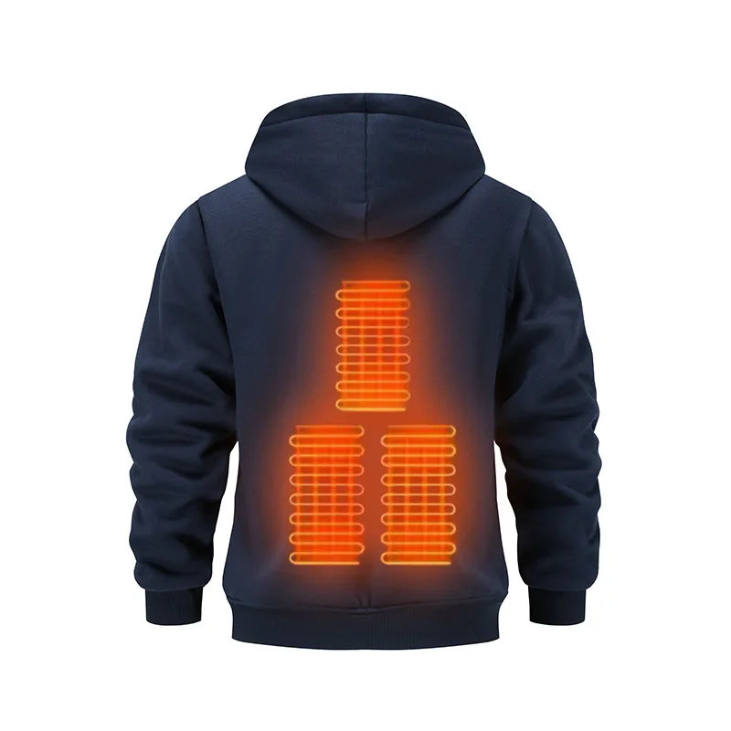 Mens USB Heated Hoodie Winter Electric Heating Sweatshirt Thermal Warm Clothing Outdoor Casual Charging Apparel