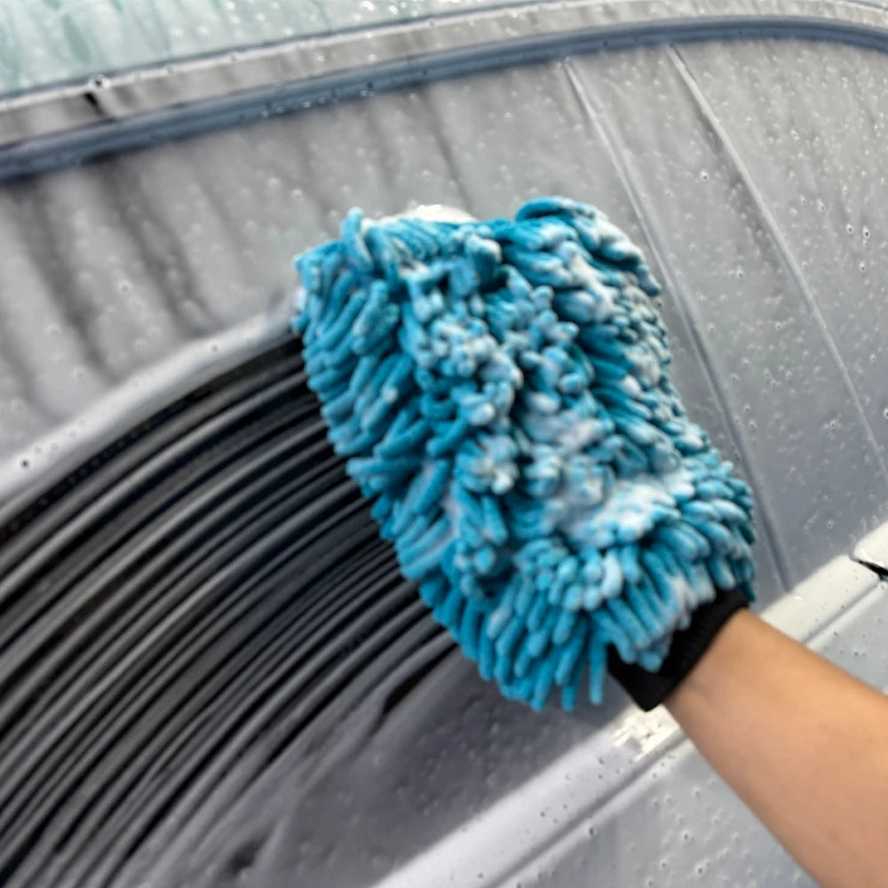 AUTOBRIGHT Oversized Double Sided Chenille Car Wash Mitt Red Blue Yellow Ultra Soft Professional Tool DIY Car Exterior Cleaning