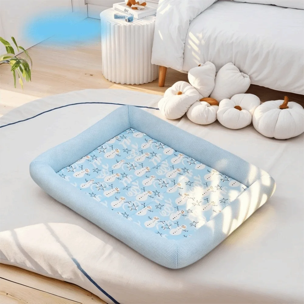 Square Cooling Puppy Bed Breathable Soft Dog Sleeping Pad Neck-protecting Dirt-resistant Pet Cooling Mat for Dogs Cats