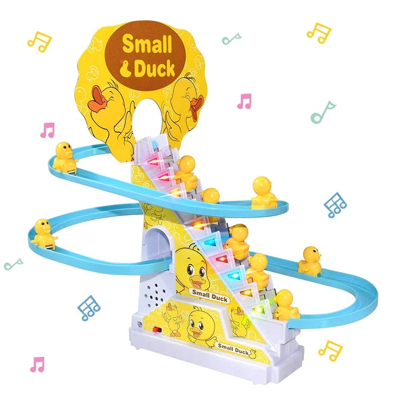 Automatic Climbing Duck Track Toy Set, DIY Rail & Roller Coaster with Music Lights, Interactive Educational Race Game Gift