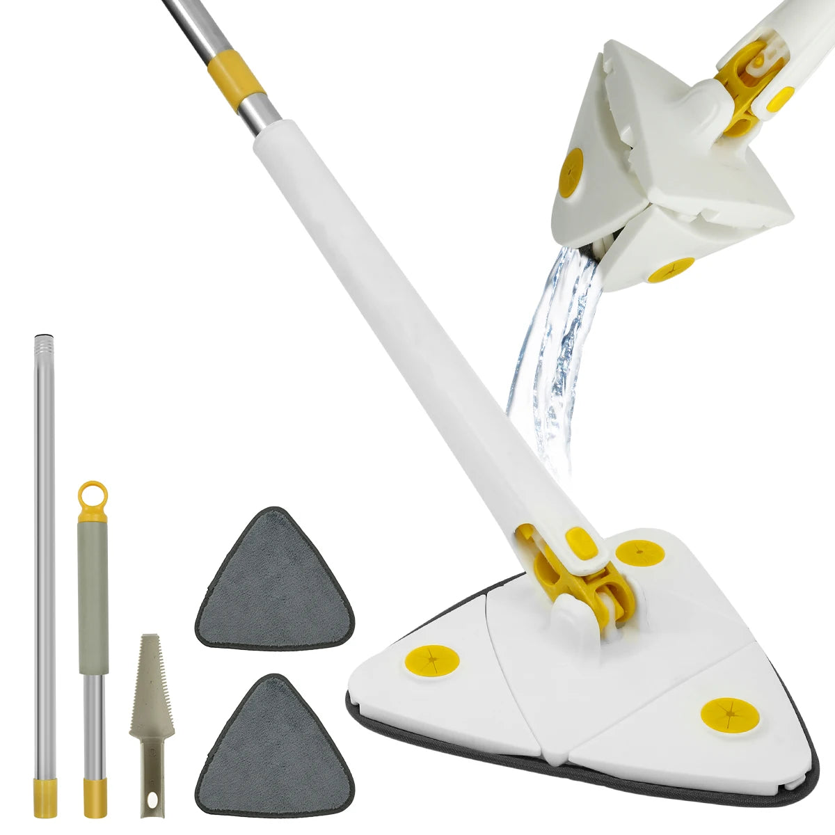 New Telescopic Triangle Mop Adjustable Squeeze Wet and Dry Use Water Absorption 360° Rotatable Spin Cleaning Mop Home Floor Tool