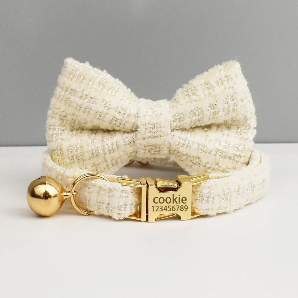 Personalized Metal Hardware Cat Collar And Leash Set with Bell Engraving ID Tag for Kittens Pet Accessories