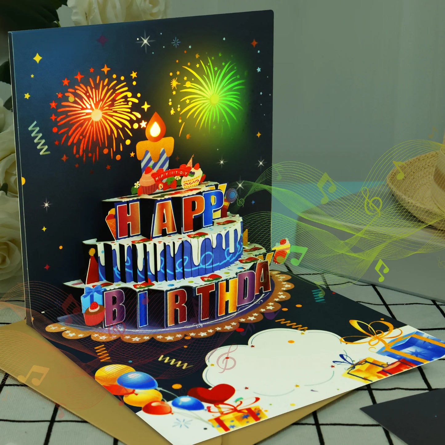 3D Light Music Birthday Card Pop Up Happy Birthday Card Fireworks Birthday Greeting Cards Happy Birthday Party Gift Message Card