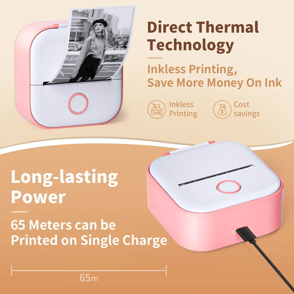 Phomemo T02 Mini Printer Portable Printer Thermal Printing Sticker Wireless Inkless Pocket Printer Self-adhesive Label Printer