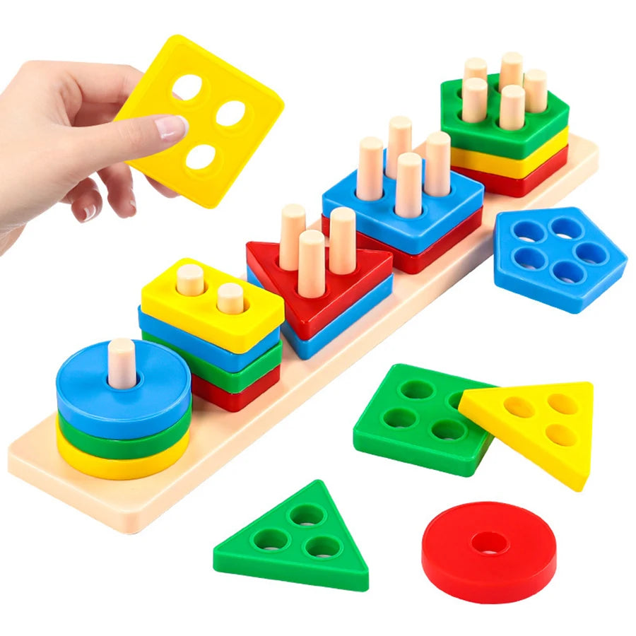 1set- Early education equipment geometric set columns, infant and child intelligence assembly building blocks boy/girl toys