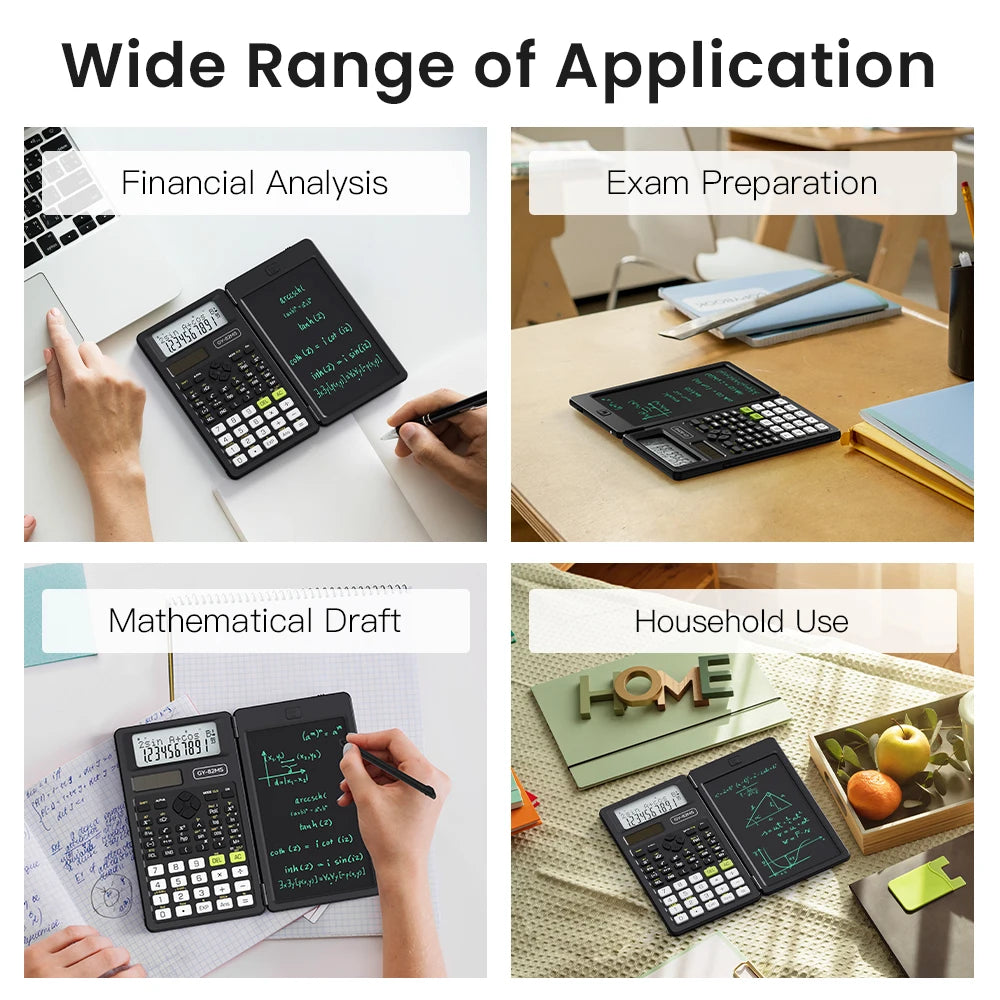 2-In-1 Foldable Scientific Calculator & 6 inch Writing Tablet 82MS 240 Function LCD Display For College Office Student Teacher