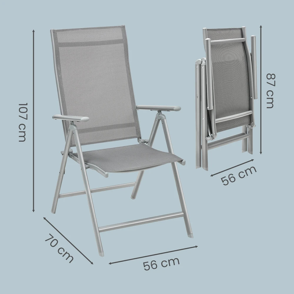 SONGMICS Set of 2 Folding Garden Chairs, Outdoor Chairs with Metal Frame, 8-Angle Reclining Backrest, Max. Capacity 150 kg per Chair