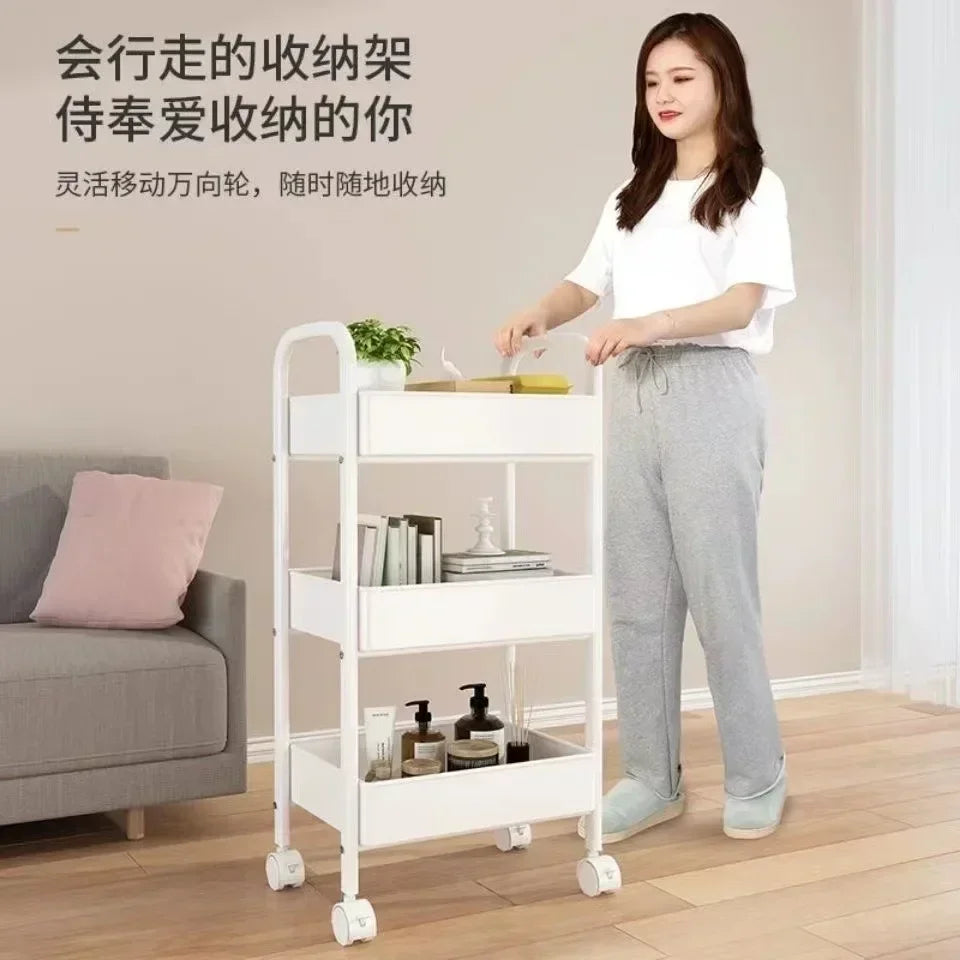 Household Multi-layer Small CartStorage Rack with Wheels To Floor Kitchen Bedroom Bathroom