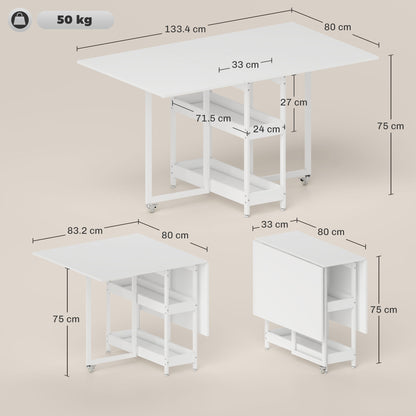 HOMCOM Four-Person Drop Leaf Table - White Wood-Effect