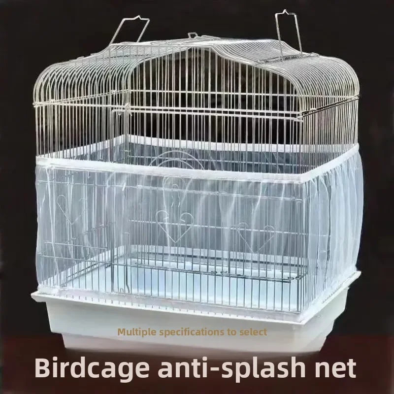 Universal Elastic Bird Cage Cover Transparent Mesh Net Anti Splash Seed Feather Catcher Stretchy Skirt Guard for Parrot Cages